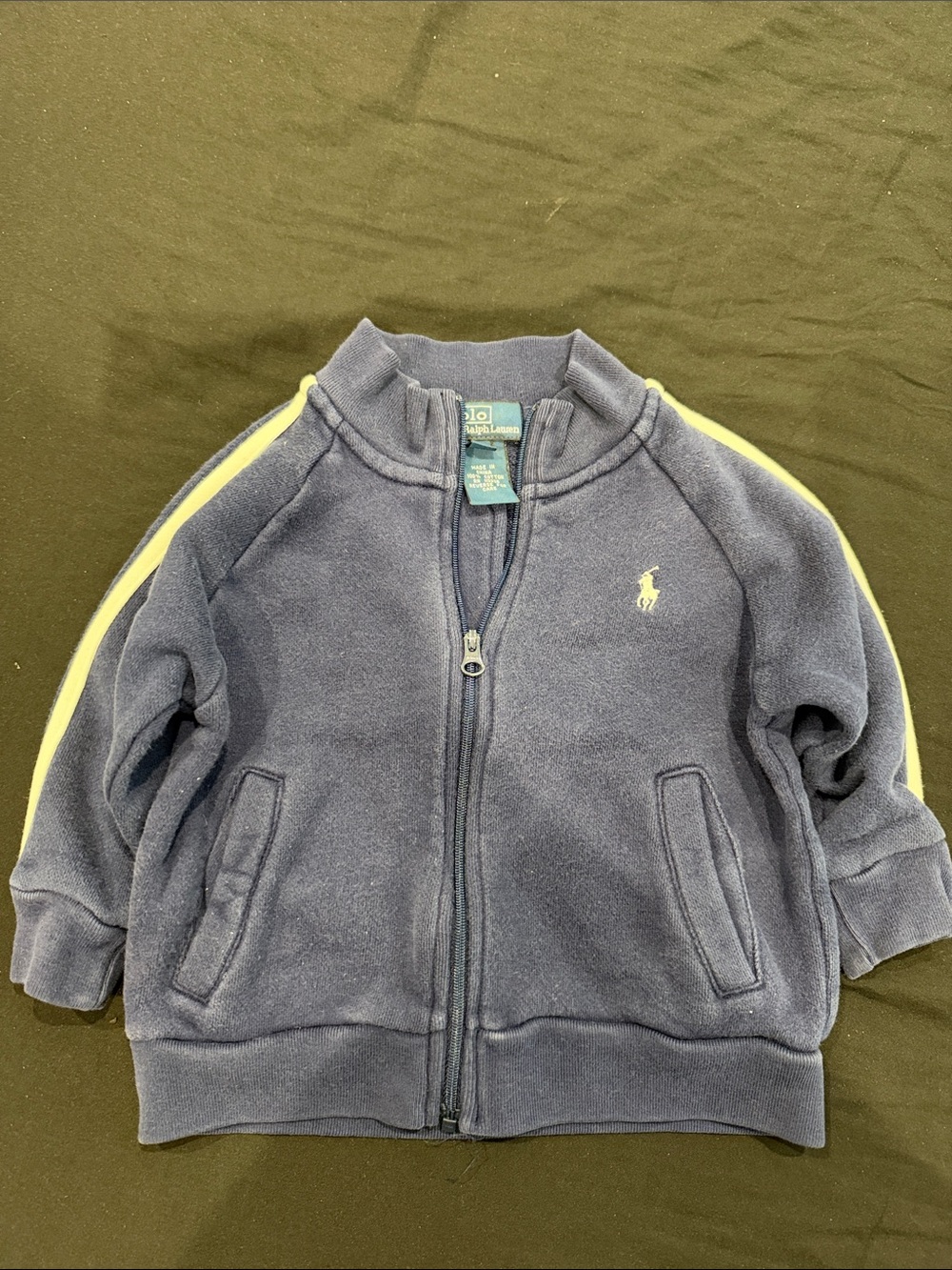 Polo by Ralph Lauren Navy Fleece Zip Jacket with Yellow Stripe